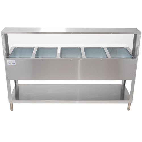 kratos commercial electric steam tablehot food table with overshelf and sneeze guard 5 wells stainless steel stationary nsf 240v 28w-195