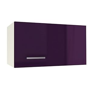 Berlioz Creations PRIMA PG6SHA Hängeschrank für Küche mit Dunstabzugshaube, 1 Dekortür in glänzender Auberginefarbe, 60 x 33,3 x 35 cm, 100 Prozent französische Herstellung