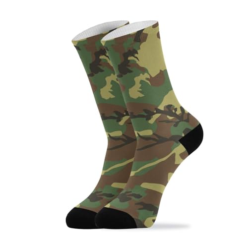 WDdZzyy Camouflage Green Brown womans crew socks running breathable wicking white socks women 2-Pair