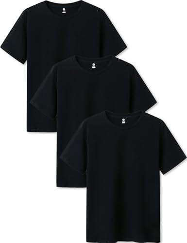 LAPASA Mens Cotton T-Shirt 3 Pack Stretch Solid Plain Short Sleeve Tag-Free Crew & V Neck Regular-Fit Soft M05/M06
