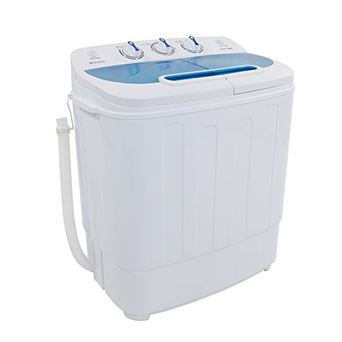 ROVSUN 26lbs Twin Tub Portable Washing Machine, Semi-Automatic Mini Washer(18lbs) & Spiner(8lbs) with Built-in Draining Pump for Camping, Apartment, Dorm & RV