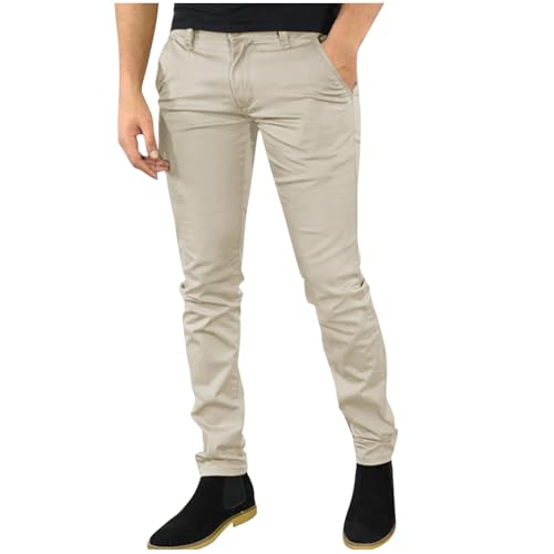 Mens Pants Button Elastic Waist Casual Business Work Dress Pant Fashion Slim Fit Straight Leg Trousers