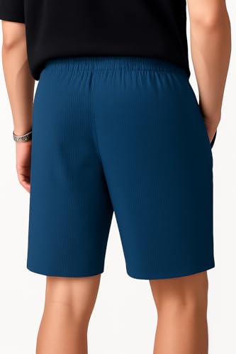 Image of Vogaan Men's Casual Slim Fit Shorts | Stylish Knee-Length Shorts with Elastic Waist | Summer Wear Short with Side Pockets for Gym Travel & Outdoor