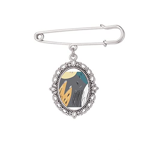 Broche et clips pour châle gris au motif art idéal en automne