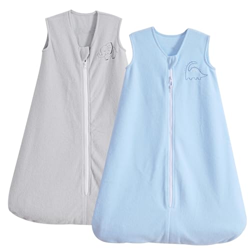 Image of PHF Warm Micro-Fleece Baby Sleep Sack 12-18 Months, Soft Baby Wearable Blanket, 2-Way Zipper Sleeping Bags, 2 Pack Comfy Sleeping Sack for Infant Newborn Boys, Large Size, Blue&Grey