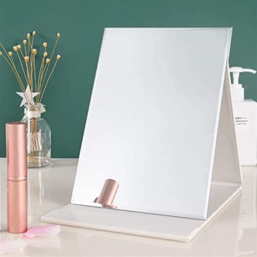 Image of Portable Folding HD Makeup Mirror, Frameless Slim PU Leather Desktop Mirror with Adjustable Stand for Personal Use, Travel, Desktop (Set of 2, White)