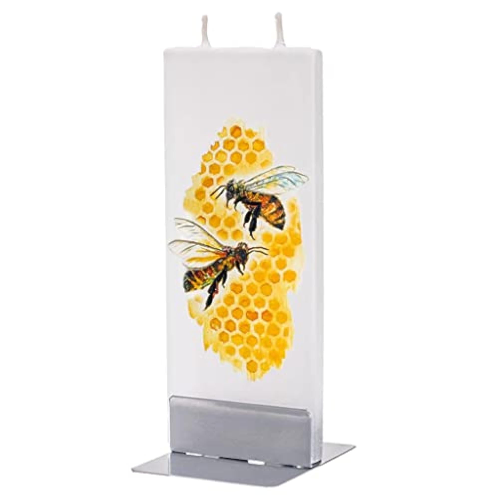 Hand Painted Flat Candle, Honey Bees on Honeycomb