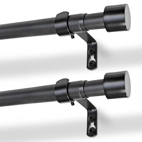 Harbour Housewares Extendable Metal Curtain Poles with Brackets - 77 to 150cm - Matt Black - 2x Modular Long Telescopic Adjustable Bay Window Bedroom Door Rod Rail for Eyelet & Rings Curtains