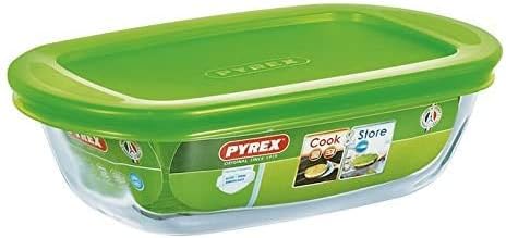 Pyrex Microwave Safe Classic Rectangular Glass Dish Vented Lid 0.35 Litre Green (Pack of 2)
