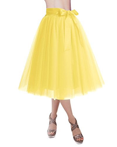 Tulle Skirts for Women Knee Length Long Adult Tutu Layered Short Prom Party Midi Skirt for Girls Yellow L