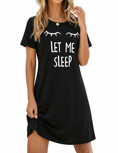 Image of Ekouaer Womens Nightgown Short Sleeve Night Dress Printed Sleepwear Soft Sleep Shirt S-3XL