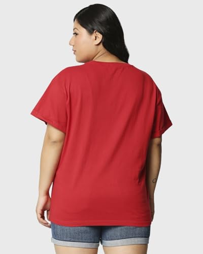 Image of Bewakoof Women's Cotton Graphic Print Relaxed Fit Round Neck Plus Size T-Shirt