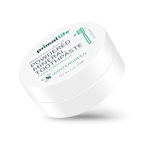 Image of Primal Life Organics - Dirty Mouth Toothpowder, Tooth Cleaning Powder, Flavored Essential Oils with Natural Kaolin & Bentonite Clay, Good for 200+ Brushings, Organic, Vegan (Wintergreen, 1 oz)