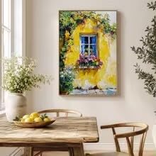 LIRHIQYGF Canvas Wall Art Countryside Oil Painting on Canvas Original ColorfulTexture Wall Art Modern Flower Pictures(60x90cm/Frame)
