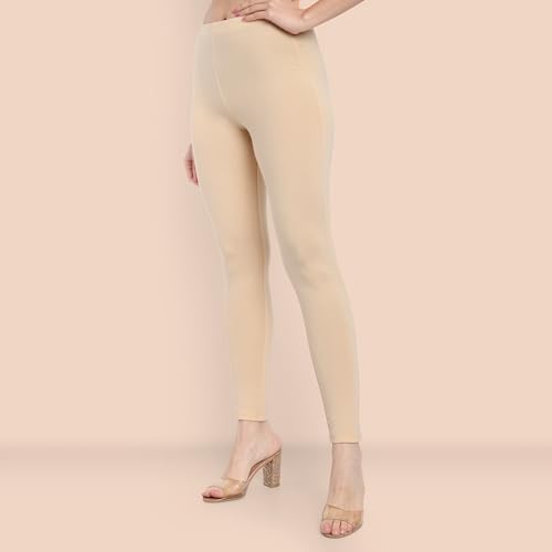 Image of ONE SKY Women Full Length Leggings | Cotton Modal Spandex Blend | High Waist Stretchable & Bio-Washed Fabric | Colour-Lock Technology | Comfortable Leggings for Women