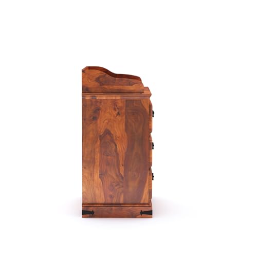 Image of Solid Sheesham Wood Bedside Table with 3 Drawer Storage End Table Sofa Side Table for Living Room Home and Office (Honey Finish)