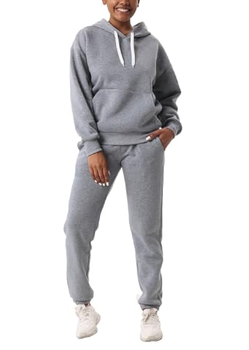 Image of Facitisu Women Fleece Sweatsuit 2 Piece Outfit Winter Warm Sherpa Lined Tracksuit Zip Up Hoodie Sweatshirts and Sweatpants