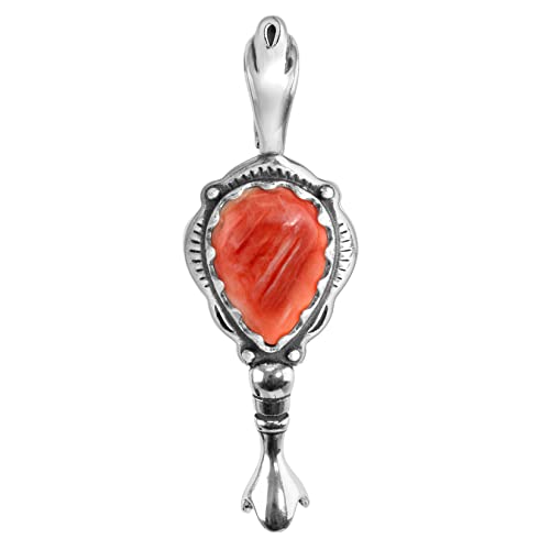 American West Sterling Silver Women's Pendant Enhancer Orange Spiny Gemstone Squash Blossom Design #TOP20