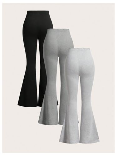 WDIRARA Women's 3 Pack Elastic Waist Flared Pants Bell Bottom Stretch Long Trousers2