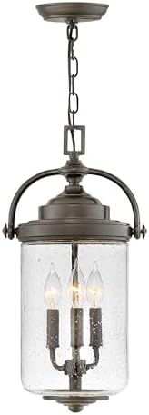 Hinkley Willoughby Three Light Outdoor Large Hanging Lantern, Oil Rubbed Bronze w/Clear Seedy Glass
