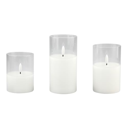 Image of Stonebriar Set of 3 LED Pillar in Clear Glass Hurricane