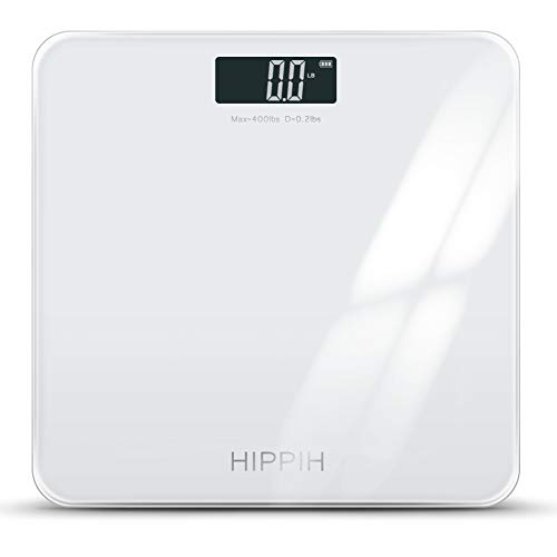 Digital Body Weight Scale for People, HIPPIH Step-on Technology Bathroom Scale with Round Corner Design, High Precision Measurements Weighing Scale with LCD Backlit, 6mm Tempered Glass, 400 Pounds