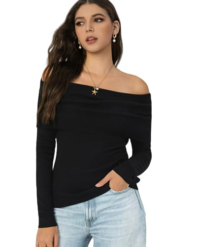 Women's Autumn Sweater, 2025 Casual Long Sleeve Off-The-Shoulder Strapless Knitted Sweater, Pullover Sweater