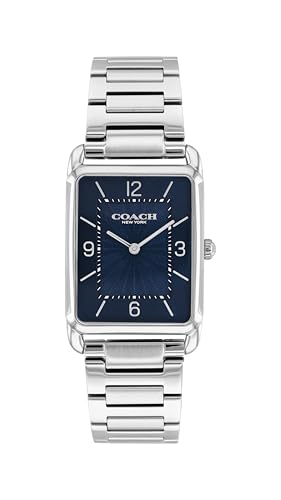 COACH Elliot Mens Quartz Watch - Link Bracelet with Tank-Shaped Case and Textured Dial - Classic Timepiece for Everyday Wear - Gift for Him 32mm x 26mm