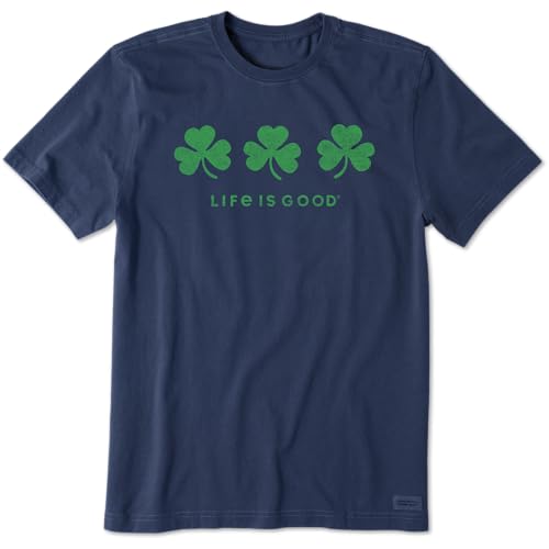 Life is Good Mens Crusher St. Patricks Day Tee Shirt Short Sleeve Cotton Graphic T-Shirts Three Shamrocks Darkest Blue XL