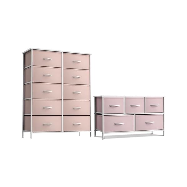 Sorbus kids dresser with 10 drawers and 5 drawer tv stand bundle matching furniture set storage unit organizer chests for clothing bedroom kids rooms nursery closet pink  urban country home decor