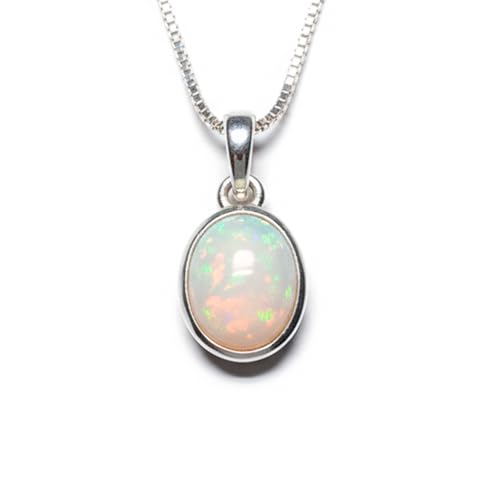 Collier opale naturelle argent 925 italien pendentif pierre irisée 45 cm