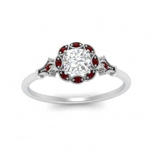 Image of Choose Your Gemstone Vintage Halo Diamond CZ Engagement Ring Sterling Silver Cushion Shape Vintage Engagement Rings Minimal Modern Design Birthday Gift Wedding Gift US Size 4 to 12