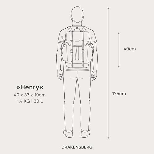 Foto von DRAKENSBERG Rucksack 'Henry' aus Canvas, Leder für Herren, Damen, Wanderruck im alpinen Vintage-Design, 30L - Oliv-Grün, DR00127