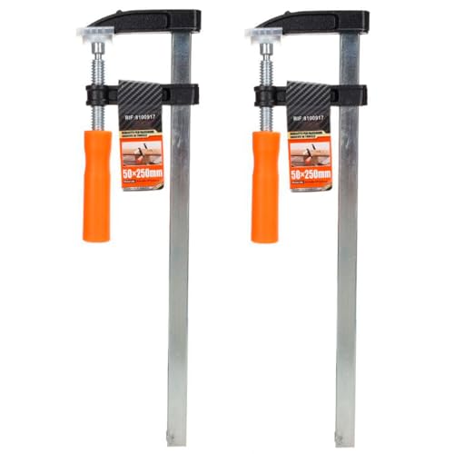 Tradineur - Pack de 2 sargentos de tornillo, abrazadera de barra, acero y plástico, gran fuerza de sujeción, carpintería, fijación de madera, tableros - 50 x 250 mm