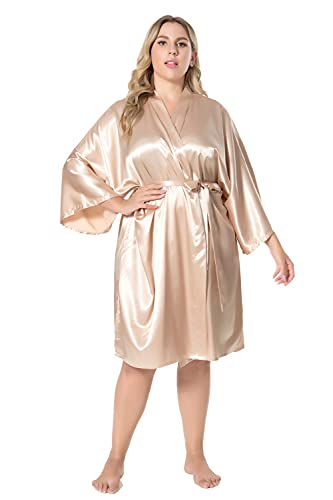 Image of EPLAZA Women Silky Satin Robe Wedding Bridal Party Bride Bridesmaid Robes Kimono Loungewear Dressing Gowns