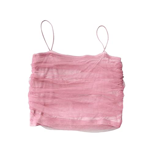 Kids Girls Mesh Tulle 𝐇𝐚lter Vest Undershirt Cotton Blend Camisole Top Solid Strap Sleeveless Thin Long Layering Tops
