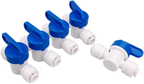 AQUALIQUID RO Inline Shut Off Ball Valve 3/8 inch OD Tubing&Hose&Pipe Use Plastic Quick Connect Fittings for Water Purifier RODI System (Pack of 5)