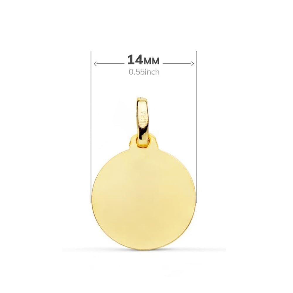 Nouvelle Médaille de baptême en or 9 carats, 14 mm, avec lunette lisse. Gravure incluse dans le prix - Personnalisable - GRAVURE INCLUSE DANS LE PRIX
