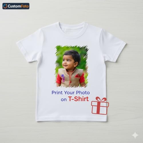Image of Print Gift Personalized /Customized Print (फ़ोटो प्रिंट) Round Neck T-Shirt, Colour- White| Material- Polyester, Kids and Adults T-Shirts for Boys, Girls, Men, Women