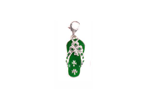 Chanclas celtas irlandesas con abalorio de trébol esmaltado plata y verde