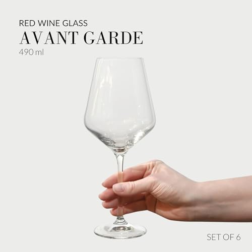 Krosno Red Wine Glasses | Set of 6 | 490 ML | Avant-Garde Collection | Lead-Free Crystal Glass | for Home, Restaurants & Parties | Dishwasher Safe