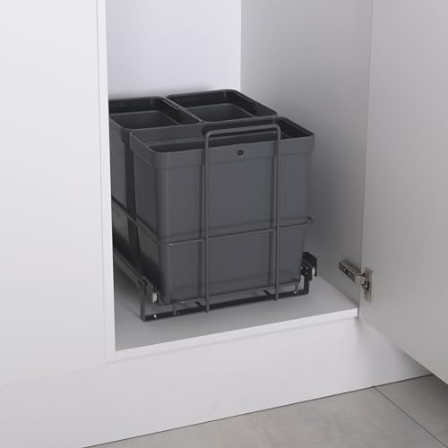 Poubelle amovible tri sélectif 3 bacs anthracite design compact LM 64/3 - 3