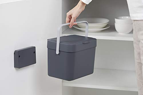 Image of Litem Hanging Waste Bin | Trash Can | Dark Grey | Wall Hanging Type, Hook and Bracket Included, Kitchen Countertop Compatible, 1.05 Gallons (4L)