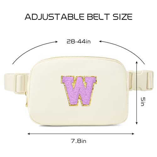 Image of Gitus Gifts for 8 9 10 11 12 Year Old Girls Belt Bag Fanny Pack Crossbody Bags with Initial Letter Patch Cute Stuff Birthday Gifts for Teen Girls Women Personalized Trend Stuff (Ivory-W)