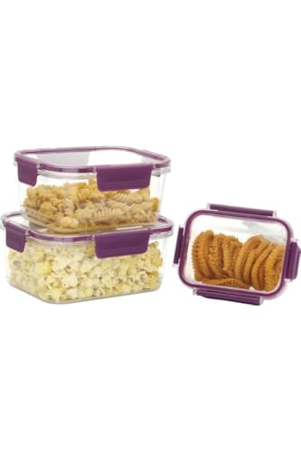 Image of Storescent Airtight Fridge Storage Containers Set of 3 | BPA-Free Plastic Kitchen Boxes for Pulses, Grains, Cereals, Dry Fruits | Pantry Organizer | 300ml, 800ml, 1200ml (Purple (Set of 3))