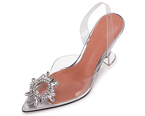 VETASTE Women's High Heel Crystal Slingback Pumps Pointed Toe Strappy Triangle Heeled Party Wedding Bride Pump Shoes4