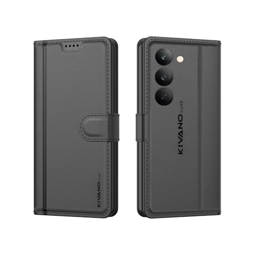 Image of KIVANO LUXE Compatible for Realme Narzo 80 Lite 5G / Realme C73 5G / Realme C75 5G Luxury Handmade Leather Magnetic Flip Folio Case | Card Holder & Kickstand | Slim Protective Cover | Unisex - Black
