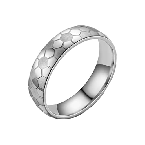 Image of 6mm Unisex Soccer Pattern Signet Matte Finished Ring | Stainless Steel, Dome Simple Hip Hop Punk, Football Sport Jewelry, Comfort Fit Band