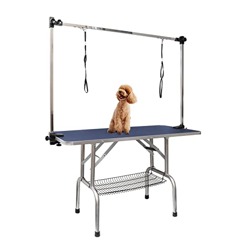 Image of ROOMTEC 36 inch Dog Grooming Table,Foldable Home Pet Bathing Station with Adjustable Height Arm /Noose /Mesh Tray