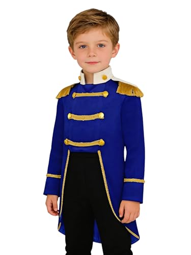 TiaoBug Fato de príncipe real cosplay para bebé crianças casaco de veludo manga comprida com franjas uniforme vitoriano smoking azul real 2-3 anos